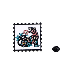 Tiger Chinese Style Alloy Enamel Pins, Square Stamp Brooch, Zodiac Sign Badge for Clothes Backpack, Tiger, 30x30mm