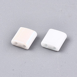 White 2-Hole Glass Seed Beads, Half Rainbow Colours, Square, White, 5x4.5~5.5x2~2.5mm, Hole: 0.5~0.8mm, about 1180pcs/bag