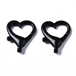 Черный Застежки-клешни из экологически чистого сплава, окрашенные распылением, без кадмия, без никеля и без свинца, сердце, чёрные, 26x22x5.5 мм, отверстие : 2 мм