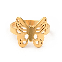 Golden Ion Plating(IP) 201 Stainless Steel Butterfly Thick Finger Ring for Women, Golden, US Size 6 1/2(16.9mm)