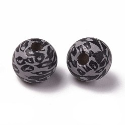 Гейнсборо Расписные бусы из натурального дерева, напечатанный, круглый с леопардовым принтом, светло-серые, 10x9 мм, отверстие : 2.5 мм