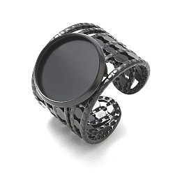 Black 304 Stainless Steel Cuff Ring Components, Round Bezel Pad Ring Setting, Ion Plating(IP), Long-Lasting Plated, Black, 17mm,18mm, Tray Size: 14mm