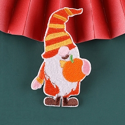 Orange Christmas Santa Claus Computerized Embroidery Cloth Self Adhesive Patches, Stick On Patch, Costume Accessories, Appliques, Orange, 60~80x39~55mm