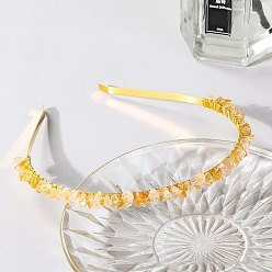 Citrine Wire Wrapped Natural Citrine Chip Hair Bands, with Metal Hoop, for Women Girls, 140x120x25mm
