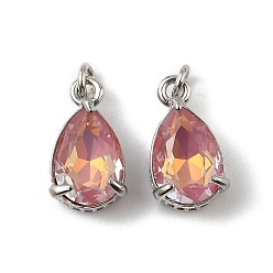 Темный Лосось Подвески из латуни с кубическим цирконием и стеклянным кристаллом, слеза, платина, стойки покрытие, долговечный, без свинца и без кадмия, с целью перехода в кольце, темный лосось, 14x8x6.5 мм, отверстие : 2 мм