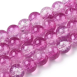 Medium Orchid Transparent Crackle Baking Painted Glass Beads Strands, Imitation Opalite, Round, Medium Orchid, 8.5x7.5mm, Hole: 1.5mm, about 107~109pcs/strand, 30.71 inch~31.30 inch(78~79.5cm)