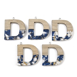 Letter D Кулоны из непрозрачной смолы и дерева, буквы, с платиновой петлей, Буква D, 37.5~45x11~53x6 мм, отверстие : 2 мм