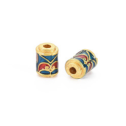 Teal Rack Plating Alloy Enamel Beads, Long-Lasting Plated, Matte Style, Cadmium Free & Nickel Free & Lead Free, Column, Teal, 6x8.5mm, Hole: 1.8mm