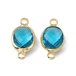 Blue Zircon Transparent K9 Glass Connector Charms, with Golden Plated Brass Findings, Faceted, Oval Links, Blue Zircon, 16.5x8.5x4mm, Hole: 1.8mm