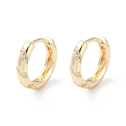 Real 18K Gold Plated Brass Micro Pave Cubic Zirconia Hoop Earrings, Ring, Real 18K Gold Plated, 15.5x3.5mm
