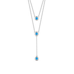 Platinum SHEGRACE 925 Sterling Silver Two-Tiered Necklaces, with Three Round Blue AAA Cubic Zirconia Pendant, Platinum, 14.96 inch~16.54 inch(38~42cm)