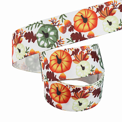 Pumpkin 10 Yards Thanksgiving Day Polyester Grosgrain Printed Ribbons, Autumn Ribbons, Flat, Pumpkin, 1 inch(25mm), about 10.00 Yards(9.14m)/Roll