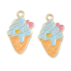 Ice Cream Colgantes de la aleación del esmalte, encantos de la comida, dorado, los encantos del helado, 27x16x1 mm, agujero: 2.5 mm