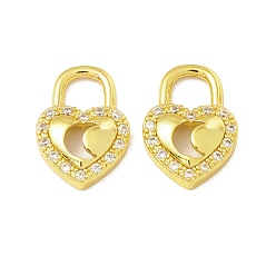 Прозрачный Латунные микро проложить кубического циркония подвески, долговечный, реальный 18 k позолоченный, без кадмия и без свинца, замок в форме сердца с луной, прозрачные, 15x10.5x3 мм, отверстие : 4.5 мм