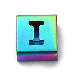 Letter I Ионное покрытие (ip) 304 квадратные подвески-слайдеры из нержавеющей стали, Радуга цветов, Буква "i", 9x8x4 мм, отверстие : 3.5x8.5 мм