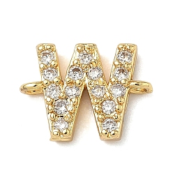 Letter W Подвески-буквы с микропаве из латуни и прозрачными кубическими циркониями, реальный 18 k позолоченный, стойки покрытие, без кадмия и без свинца, долговечный, Буква W, 8.5~9.5x6.5~12.5x2.5 мм, отверстие : 1.2 мм
