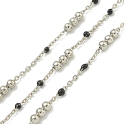 Черный Цепочка из латунных эмалевых круглых бусин, пайки, с катушкой, долговечный, без кадмия и без свинца, платина, чёрные, 12x3.5 мм