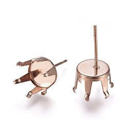 Rose Gold 304 Stainless Steel Stud Earring Findings, Prong Earring Settings, Rose Gold, Tray: 7mm, 17mm, Pin: 0.7mm
