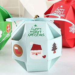 Sky Blue 10Pcs Polygon Paper Bakery Boxes, with Bell and Ribbon, Christmas Theme Gift Box, for Mini Cake, Cupcake, Cookie Packing, Sky Blue, 100x100mm