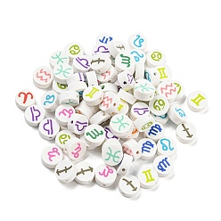 Mixed Color Handmade Polymer Clay Beads, Flat Round with Constellation, Mixed Color, 9.5x4mm, Hole: 1.6mm