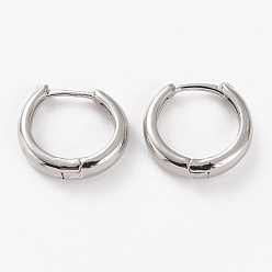 Platinum Brass Huggie Hoop Earrings, Long-Lasting Plated, Ring, Platinum, 16x15x4mm, Pin: 1mm