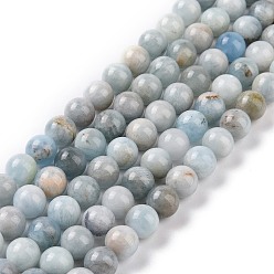 Aquamarine Natural Aquamarine Beads Strands, Round, Grade AB, 8mm, Hole: 1mm, about 49pcs/strand, 15.79''(40.1cm)