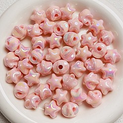 Pink UV Plating Plastic Beads, Iridescent Star, Pink, 16x16mm, Hole: 2.5mm