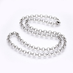 Stainless Steel Color 304 Stainless Steel Rolo Chain Necklaces, with 304 Stainless Steel Beads and Clasps, Stainless Steel Color, 21.8 inch(55.5cm), 6mm