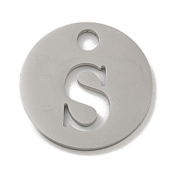 Letter S Не тускнеющие 304 подвески из нержавеющей стали, цвет нержавеющей стали, плоские круглые с буквы, Письмо с, 19x1.2 мм, отверстие : 2.5 мм