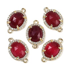 Белый Нефрит Окрашенный натуральный белый нефрит овальные граненые звенья, латунь с покрытием из латуни, микро-паве, прозрачные подвески из кубического циркония, золотые, красные, 17.5x11x4.5 мм, отверстие : 1.5 мм