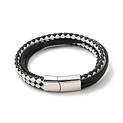 Blanc Bracelet multi-rangs tressé en cuir microfibre avec 304 fermoir magnétique en acier inoxydable pour homme femme, blanc, 8-5/8 pouce (22 cm)