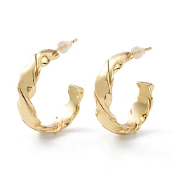 Real 18K Gold Plated Brass Half Hoop Earrings, with Steel Pin and Plastic Ear Nuts, Long-Lasting Plated, Semicircular, Real 18K Gold Plated, 23x23.5x6mm, Pin: 0.8mm