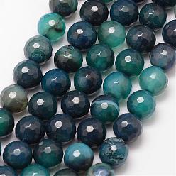 Teal Natural Fire Crackle Agate Bead Strands, Round, Grade A, Faceted, Dyed & Heated, Teal, 12mm, Hole: 1mm, about 32pcs/strand, 15 inch