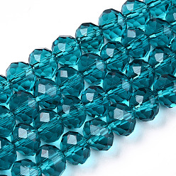 Bleu Cadet Chapelets de perles en verre, facette, rondelle, bleu cadet, 8x6mm, Trou: 1mm, Environ 65~68 pcs/chapelet, 15.7~16.1 pouce (40~41 cm)