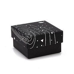 Noir Boîtes à bijoux en carton, avec tapis éponge noir, pour emballage cadeau bijoux, carré avec motif galaxie, noir, 5.3x5.3x3.2 cm