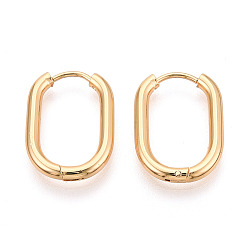 Chapado en Oro Real 18K Pendientes de aro de acero inoxidable, oval, real 304 k chapado en oro, 18 mm