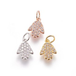 (52) Непрозрачная лаванда Латунные микро проложить кубического циркония прелести, hamsa рука / рука fatima / рука miriam, прозрачные, разноцветные, 11.5x8.5x2 мм, отверстие : 3 мм