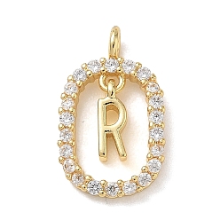 Настоящее золото 18K Латунные микропаве прозрачные подвески с фианитом, овальный с подвеской в виде буквы Р, стойки покрытие, долговечный, без кадмия и без свинца, реальный 18 k позолоченный, 18.5x11x3.8 мм, отверстие : 1.8 мм