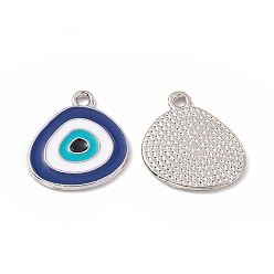 Midnight Blue Alloy Pendants, with Enamel, Triangle with Evil Eye Charm, Platinum, Midnight Blue, 18x17x1.5mm, Hole: 1.6mm