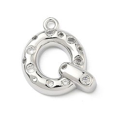 Letter Q Латунные микропаве прозрачные подвески с фианитом, без кадмия и без свинца, долговечный, стойки покрытие, платина, Буква Q, 21.5x19x5 мм, отверстие : 1.8 мм