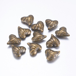 Bronze Antique Perles en alliage de style tibétain, cœur, sans plomb et sans cadmium, bronze antique, 25x23x10mm, Trou: 1.5mm