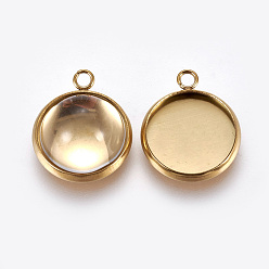 Golden DIY Pendant Making, 304 Stainless Steel Pendant Cabochon Settings and Flat Round Glass Cabochons, Clear, Golden, 17x14x2mm, Hole: 2mm, Tray: 12mm, 12x6mm