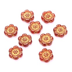 Indian Red Czech Glass Beads, Flower, Indian Red, 14x14mm, Hole: 0.8~1mm