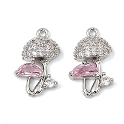 Pink Латунные микро проложить кубического циркония подвески, грибное очарование, платина, розовые, 17x11x4 мм, отверстие : 1.2 мм