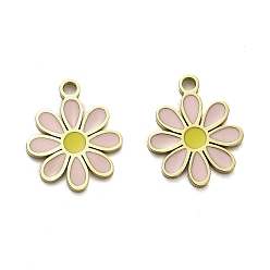 Real 14K Gold Plated 304 Stainless Steel Enamel Charms, Daisy Charms, Real 14K Gold Plated, 13x11x1mm, Hole: 1.5mm