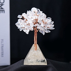 Quartz Crystal Natural Quartz Crystal Chips Tree Decorations, Resin & Gemstone Chip Pyramid Base with Copper Wire Feng Shui Energy Stone Gift for Home Office Desktop Decorations, 95x40mm