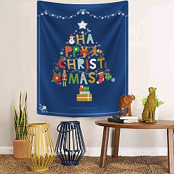 Dark Blue Christmas Theme Christmas Tree Pattern Polyester Wall Hanging Tapestry, for Bedroom Living Room Decoration, Rectangle, Dark Blue, 950x730mm