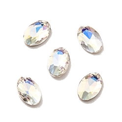 Moonlight K9 Glass Rhinestone Cabochons, Flat Back & Back Plated, Faceted, Oval, Moonlight, 6x4x2mm