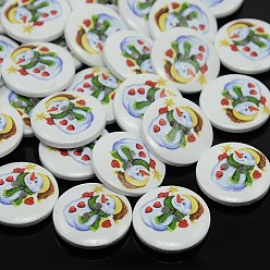 Белый Дым Кнопки для отдыха, Круглые деревянные пуговицы, 2-луночные, окрашенные, серый, 15x4 мм, отверстие : 1.5 мм