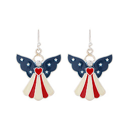 Colorful Flag Color Angel Enamel Dangle Earrings with Crystal Rhinestone, Independence Day Theme Alloy Jewelry for Women, Colorful, 37x24mm